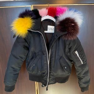 SAM girls puffer jacket with rainbow fur collar